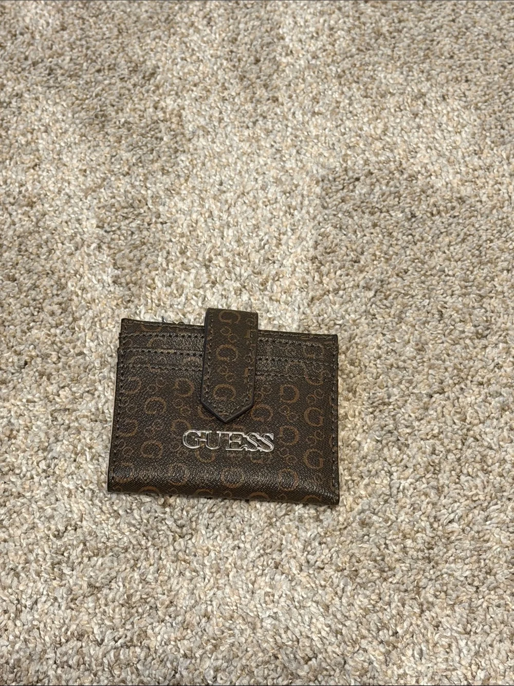GUESS Brown Monogram Card Wallet with Logo Accent